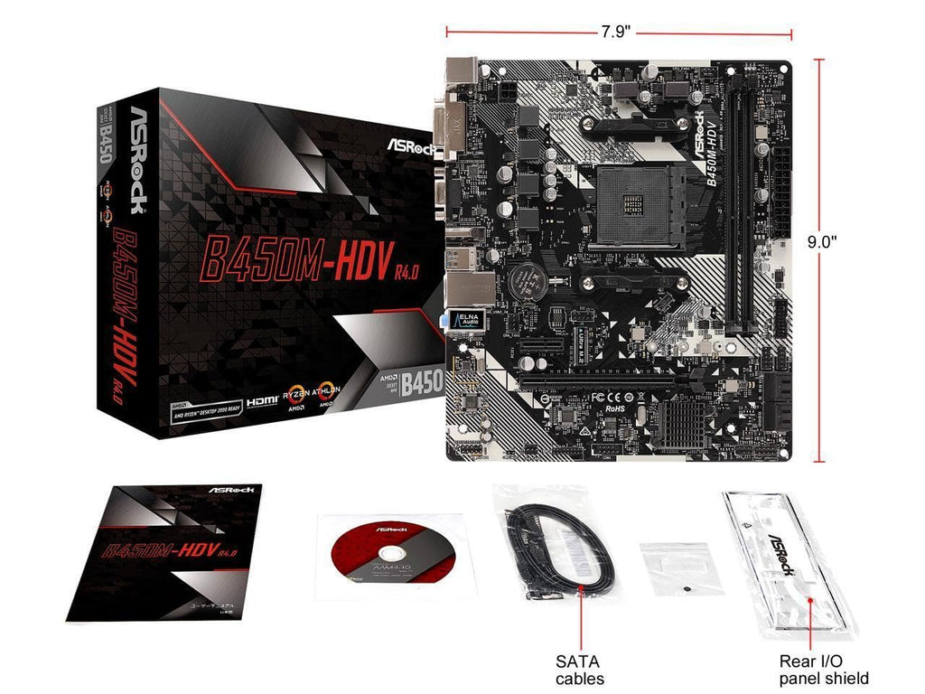 B450M-HDV R4.0 AMD B450 AM4 Socket Ryzen 2000 - 5000 Processors DDR4 3200 64GB HDMI DVI-D D-Sub Motherboard SATA 6Gb/s Micro ATX M.2