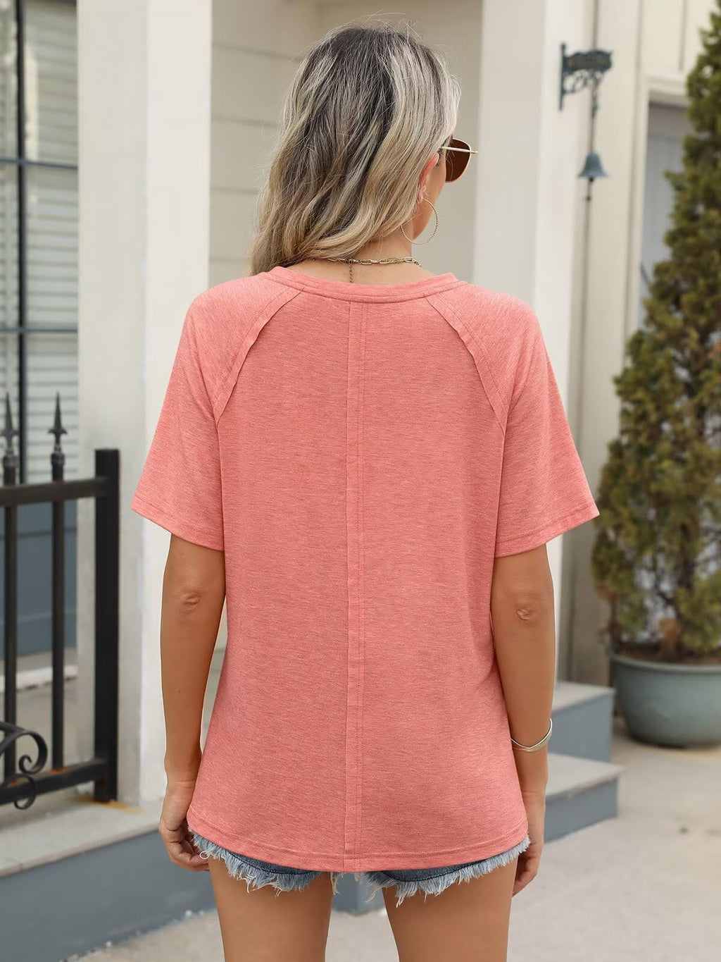 EADINVE Womens Half Sleeve T Shirts Crew Neck Summer Tops Fashion Tee Casual Basic Comfy Outfits Clothes Coral