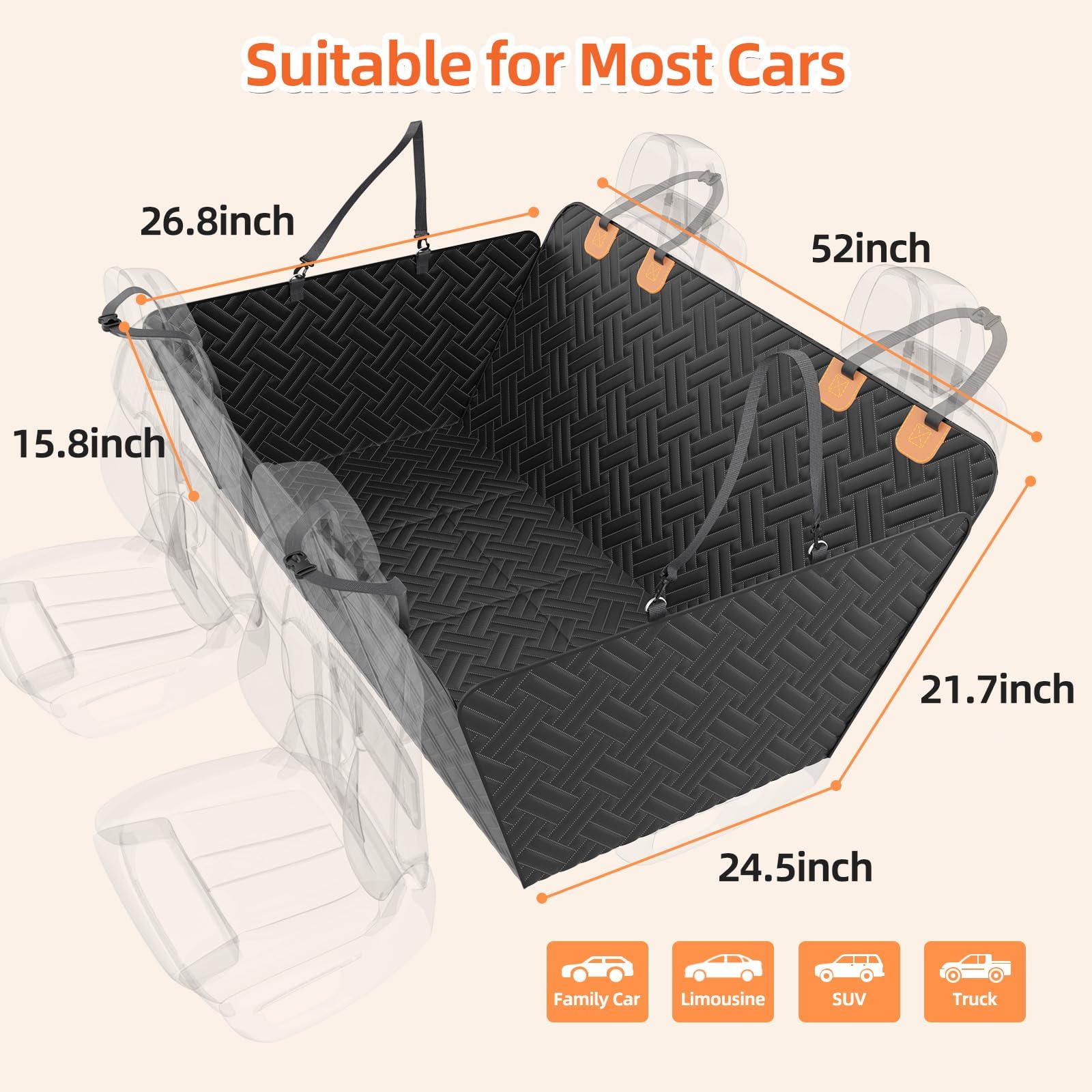 LEHNI Back Seat Extender for Dogs,Hard Bottom Car Seat Cover for Dogs with Mesh Window,Waterproof Backseat Pet Cover Hard Bottom-Dog Car Seat Cover for Back Seat Dog Hammock for Car/SUV