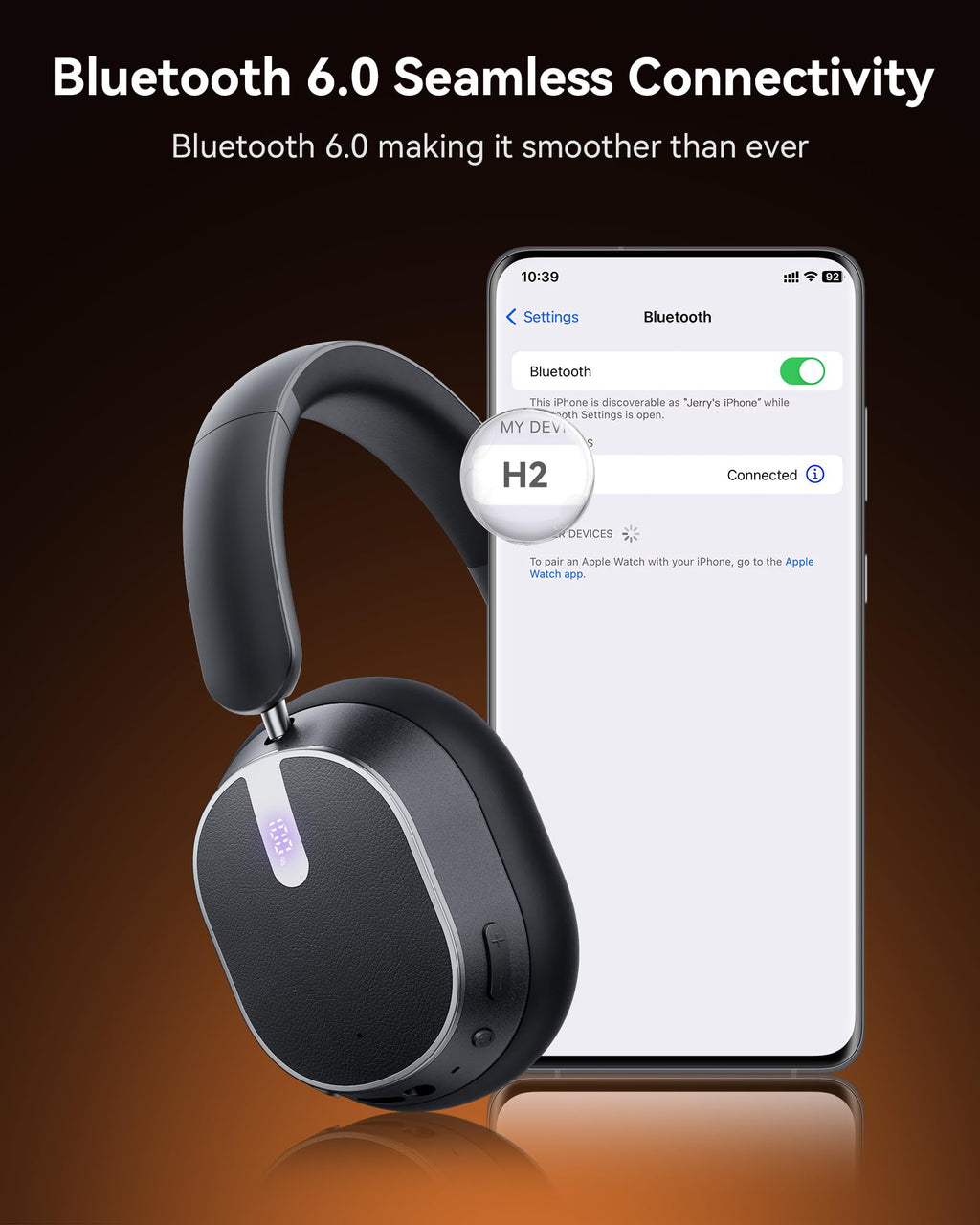 Active Noise Cancelling Headphones,120H Playtime Bluetooth 6.0 Wireless Headphones with Power Display & 6-Mic ENC Calls, 360° Spatial Audio Over Ear Headphones Foldable Headset for Travel Office Game