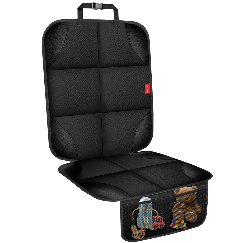 Car Seat Protector, Carseat Seat Protectors with Thick Padding and Upgraded Non-Slip Backing, Waterproof Seat Protector under Baby Car Seat, 600D Fabric Car Seat Covers with Storage Pockets for Baby