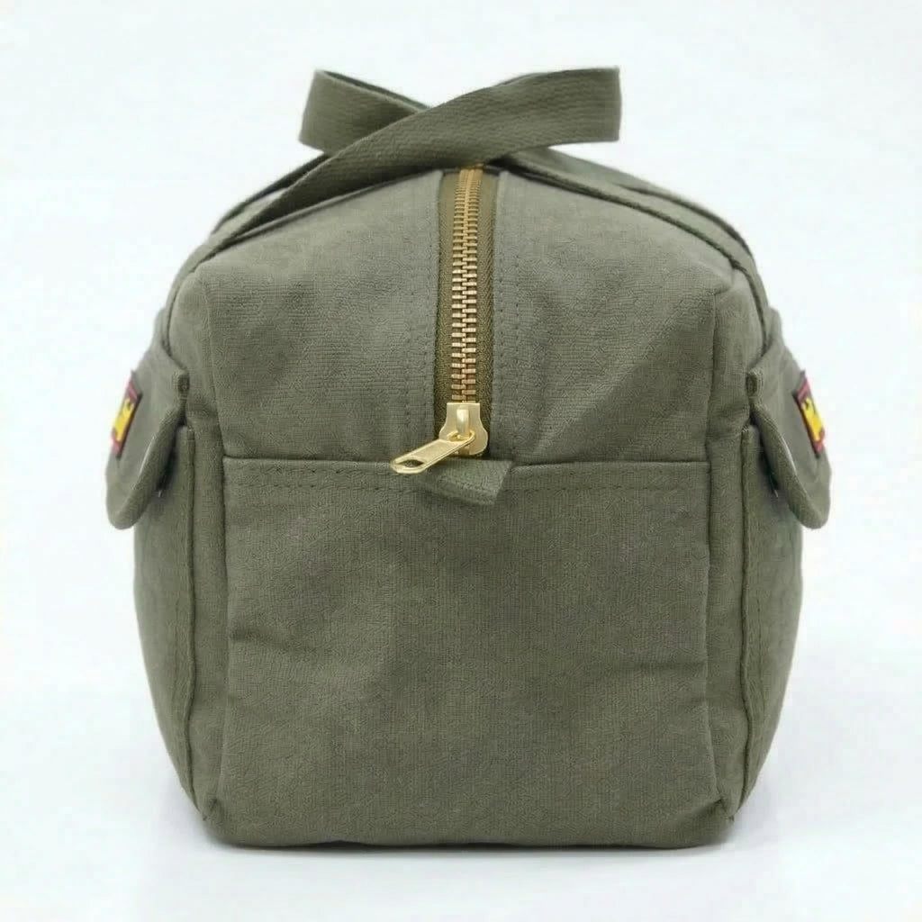 Waxed Canvas Duffle Bag, 11" Small Compact Travel & Tool Bag, Military Style Water-Resistant Canvas with Adjustable Shoulder Strap & Double Zipper, Gym/Overnight Carry Organizer, Olive Green
