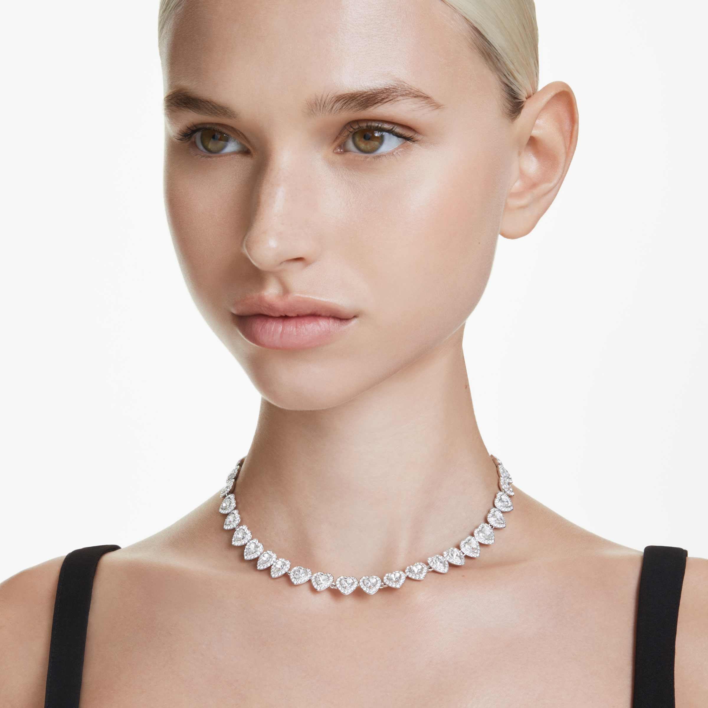 Swarovski Ariana Grande Heart All-Around Tennis Style Crystal Necklace in Rhodium Finish - Part of the Ariana Grande x Capsule Collection