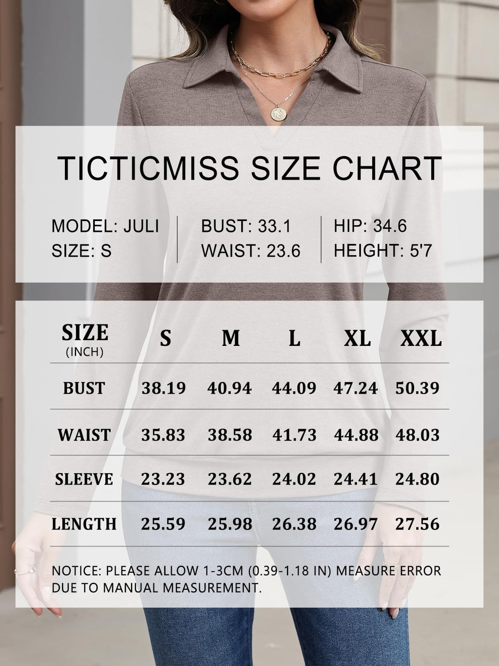 TICTICMISS Womens Polo Shirts Long Sleeve Banded Bottom Tops Business Casual Tops Collared V Neck Blouses