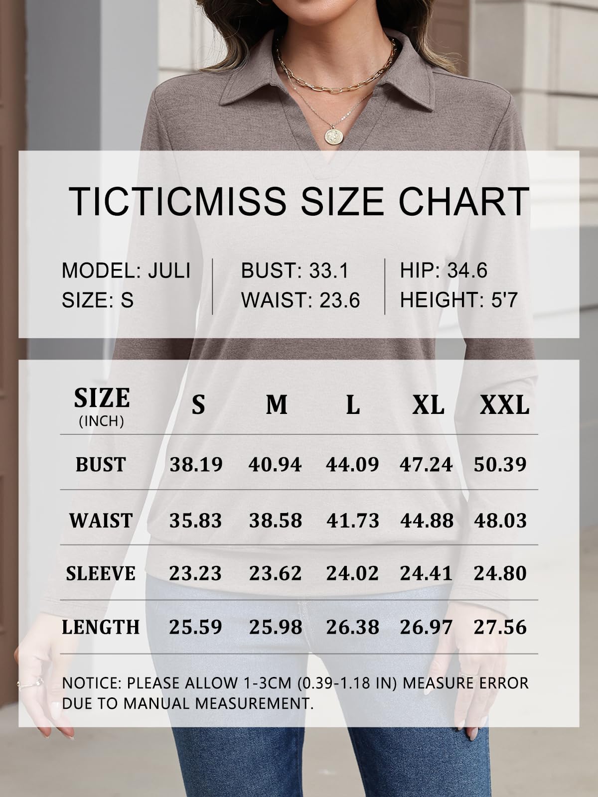 TICTICMISS Womens Polo Shirts Long Sleeve Banded Bottom Tops Business Casual Tops Collared V Neck Blouses