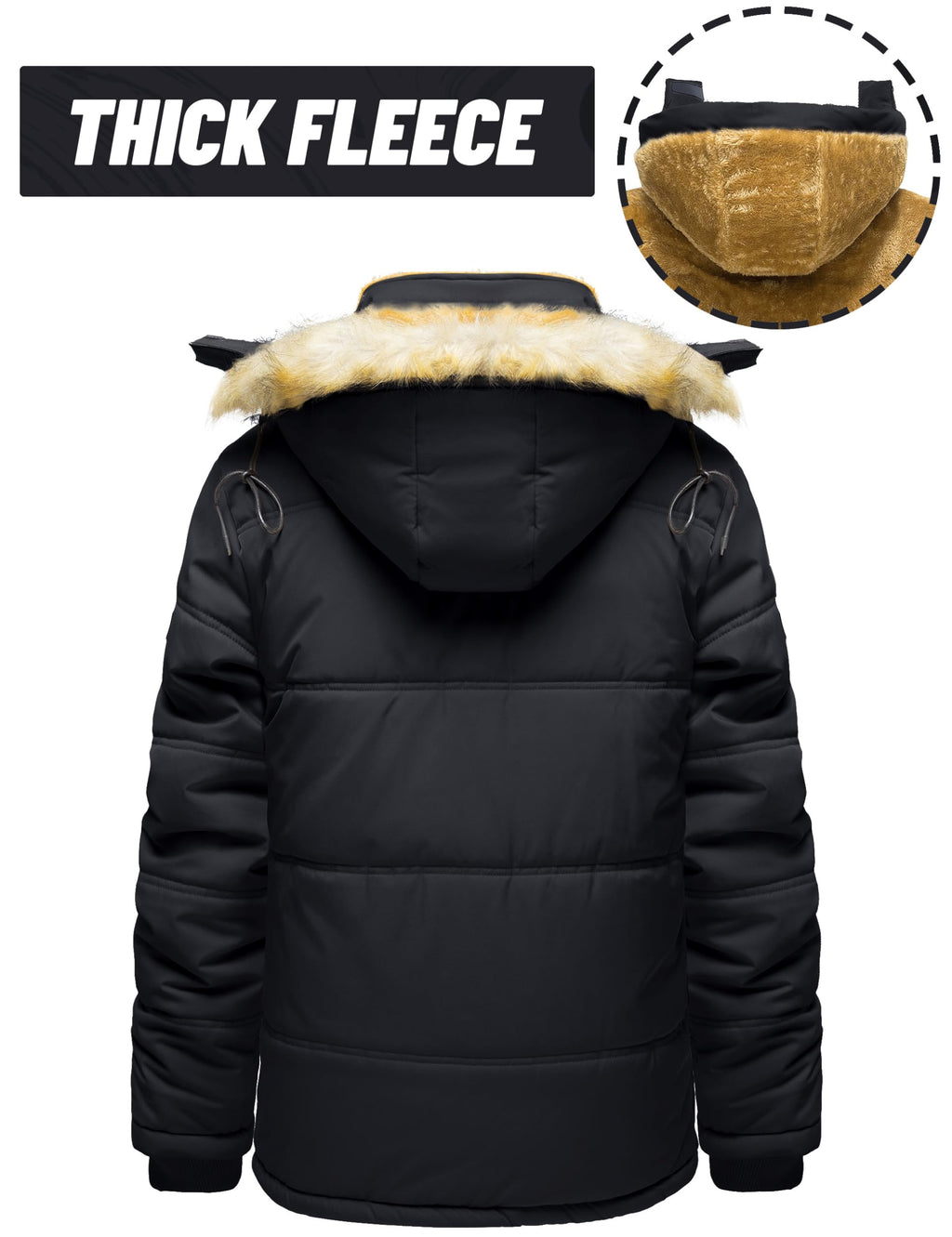 TACVASEN Winter Jackets for Men Coat with Hood Water Repellent Windbreaker Warm Fleece Hiking Jacket Black