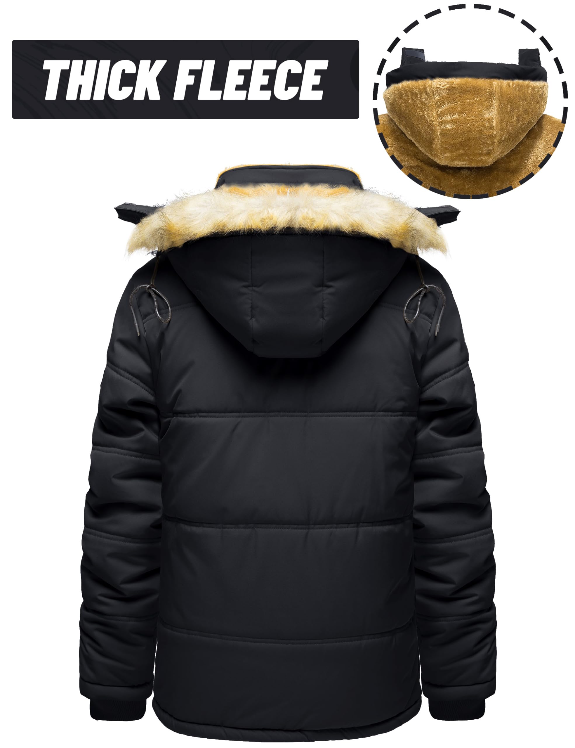 TACVASEN Winter Jackets for Men Coat with Hood Water Repellent Windbreaker Warm Fleece Hiking Jacket Black
