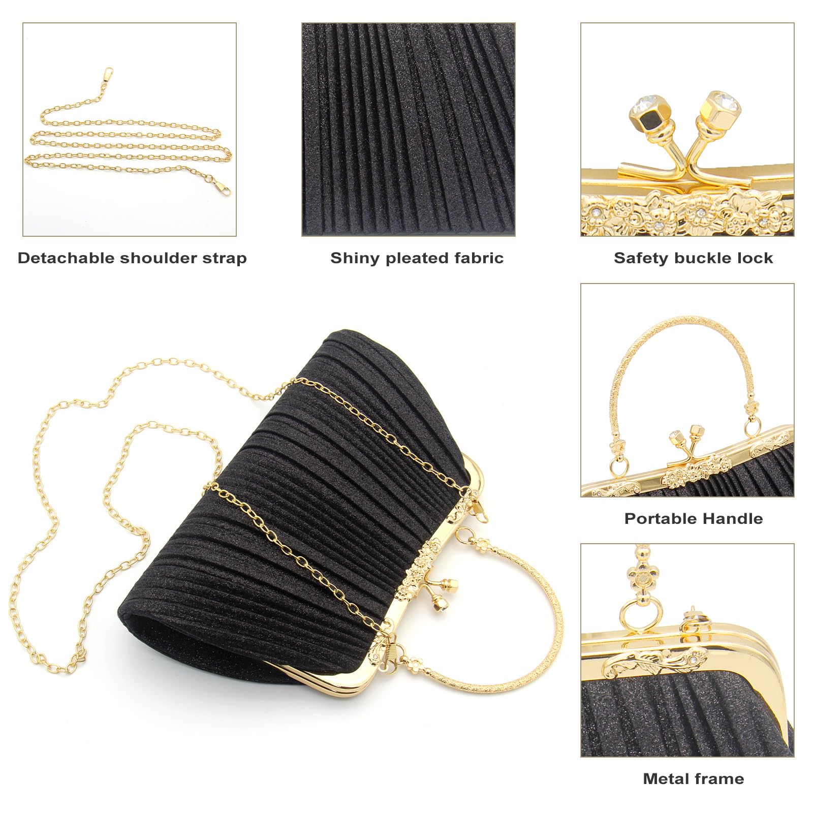 ZIMAIJIA Evening Bag Clutch Purses for Women, Sparkly Evening Bag Lady Girl Crossbody Shoulder Handbag for Party/Prom/Wedding/Formal-Black