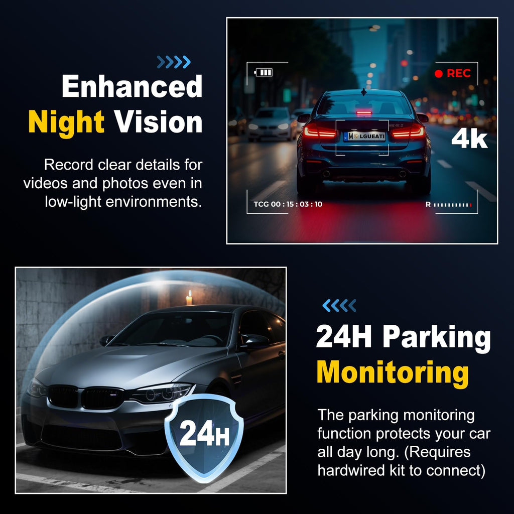Dash Cam, 4K+2K Full HD Dash Cam Front and Rear, Dash Camera for Cars with Built-in 5GWiFi, 3.2” IPS Screen Dashcam, with 64GB Card, Night Vision, Loop Recording, G-Sensor, Parking Mode