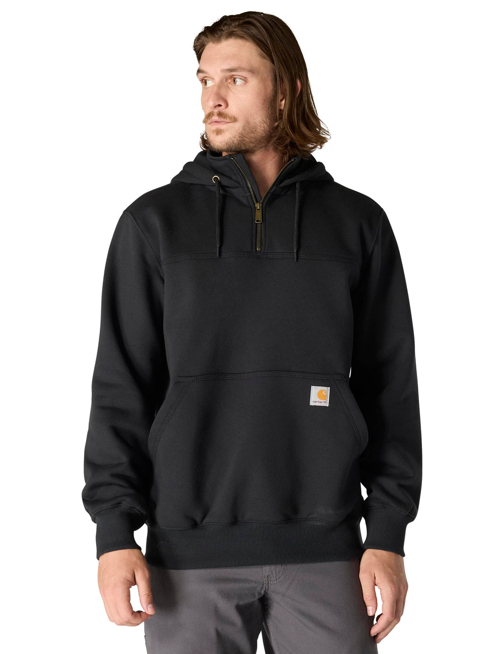 Carhartt Men's Rain Defender Paxton Heavyweight Hooded Zip Mock Neck Sweatshirt,Black,Large