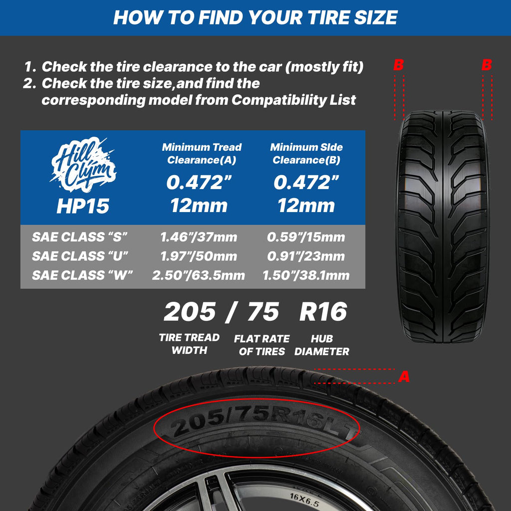 Snow Chains for Car Tires, Tire Chains for Passenger Cars, Sedan, SUVs, Quick Fit & Easy Installation Snow Tire Chains, Portable Reusable Emergency Tire Traction Chain, Set of 2 (HP1555)