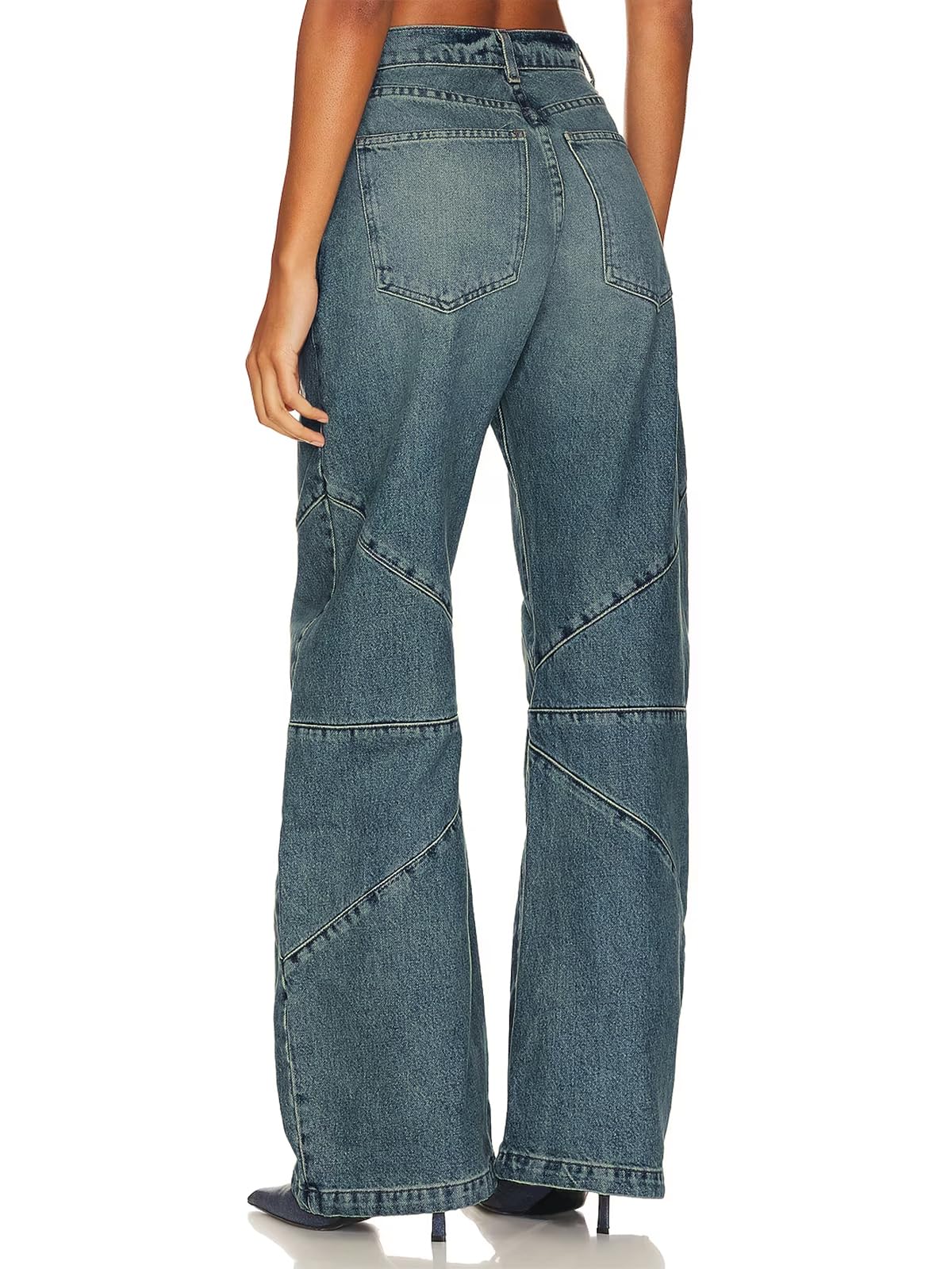 PLNOTME Womens High Waisted Barrel Jeans Casual Loose Boyfriend Wid Leg Denim Pants Wash Blue