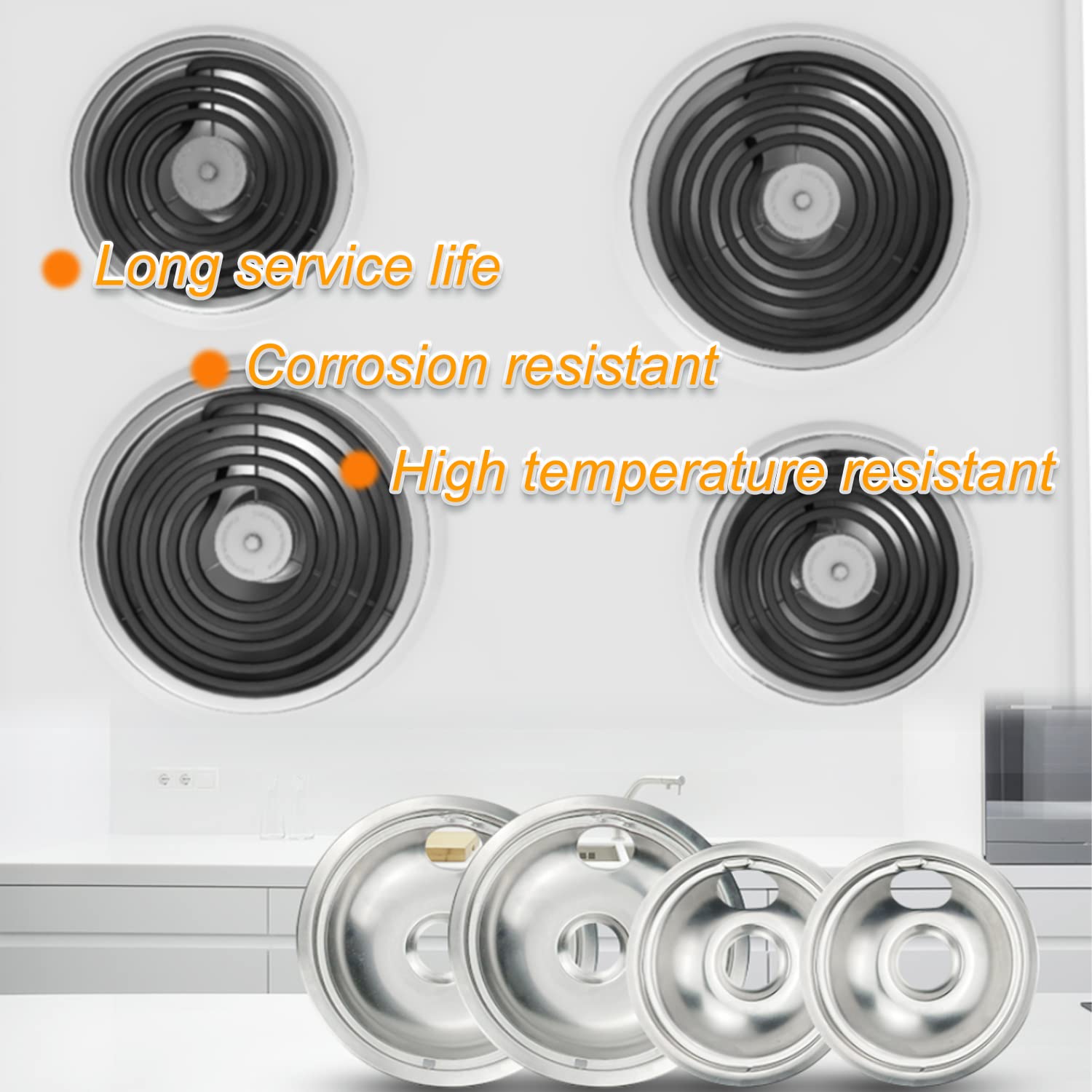 Mejiao Stove Burner Covers,Replacement Chrome Drip Pans for Frigidaire Kenmore 316048413 and 316048414,4 pcs (4x6")