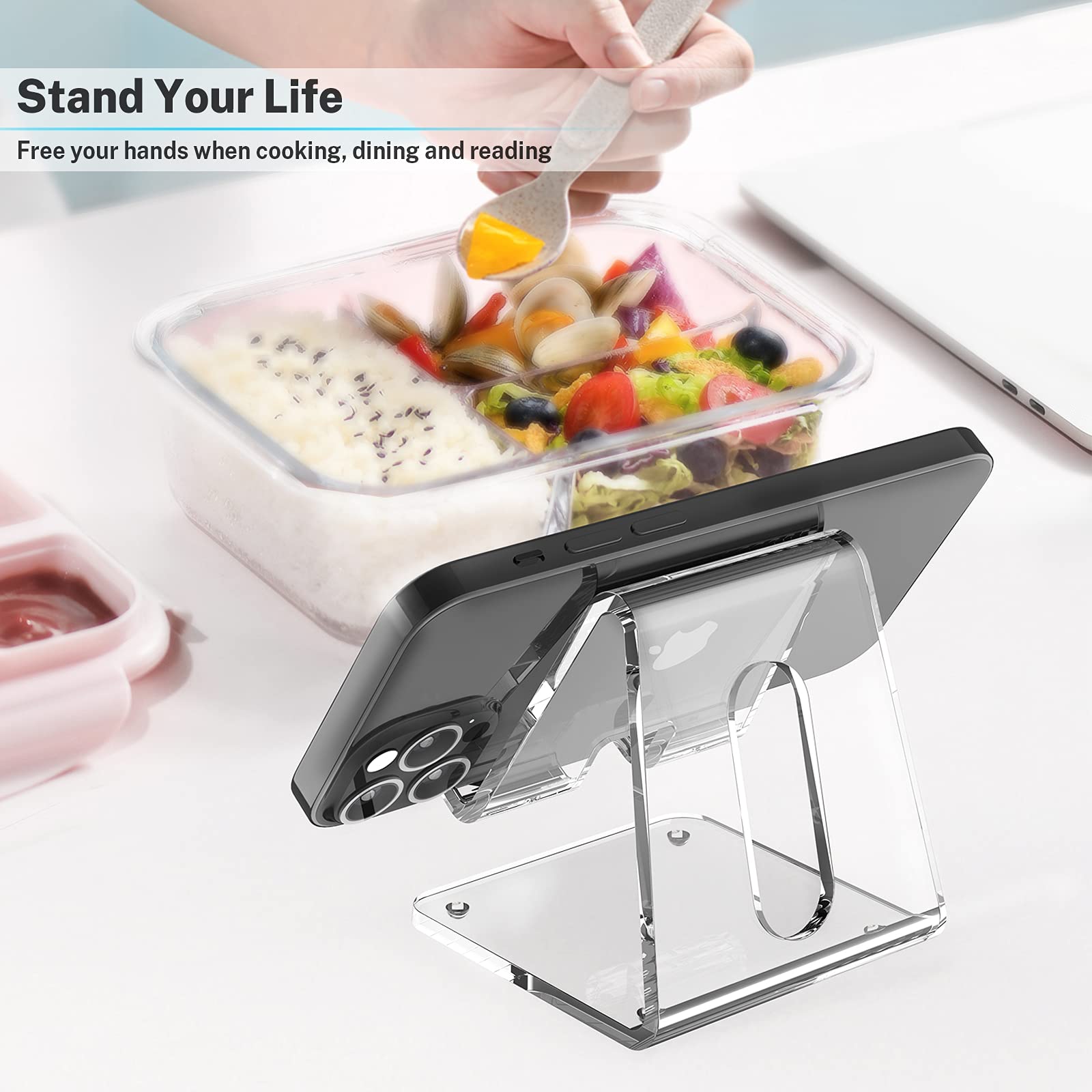 Crpich Acrylic Cell Phone Stand, Portable Clear Phone Stand for Desk, Compatible with Phone16 15 14 13 Pro Max Mini 12 11 Plus SE, Switch, Android Smartphone, Pad, Tablet, Desk Accessories