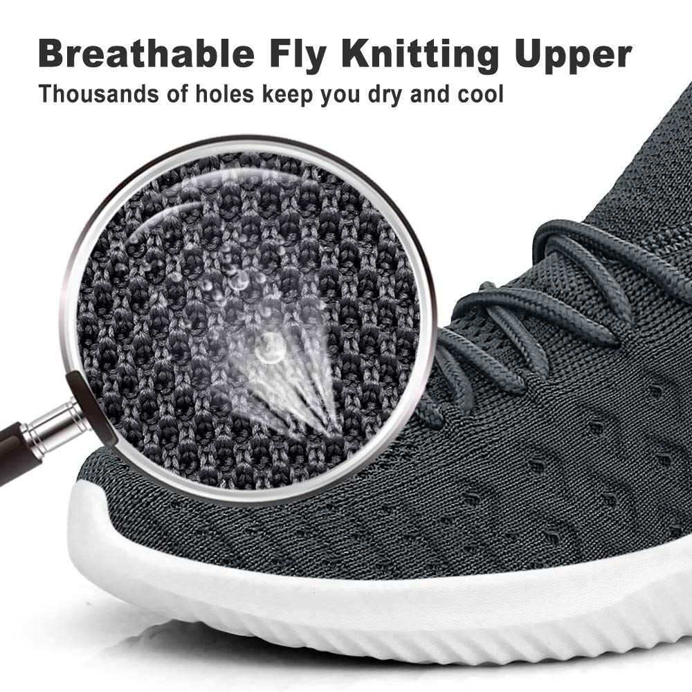 Feethit Mens Slip On Walking Shoes Lightweight Breathable Non Slip Running Shoes Comfortable Fashion Sneakers for Men Dark Grey Size 12
