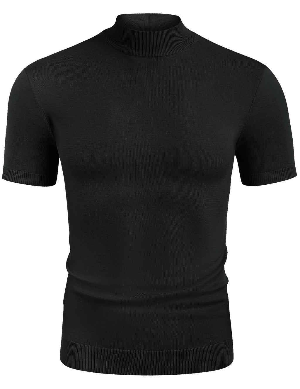 COOFANDY Mens Mock Neck Sweater Short Sleeve Black Turtleneck Pullover Sweater Fashion Slim Fit Knitted Thermal Underwear Tops All Black Small