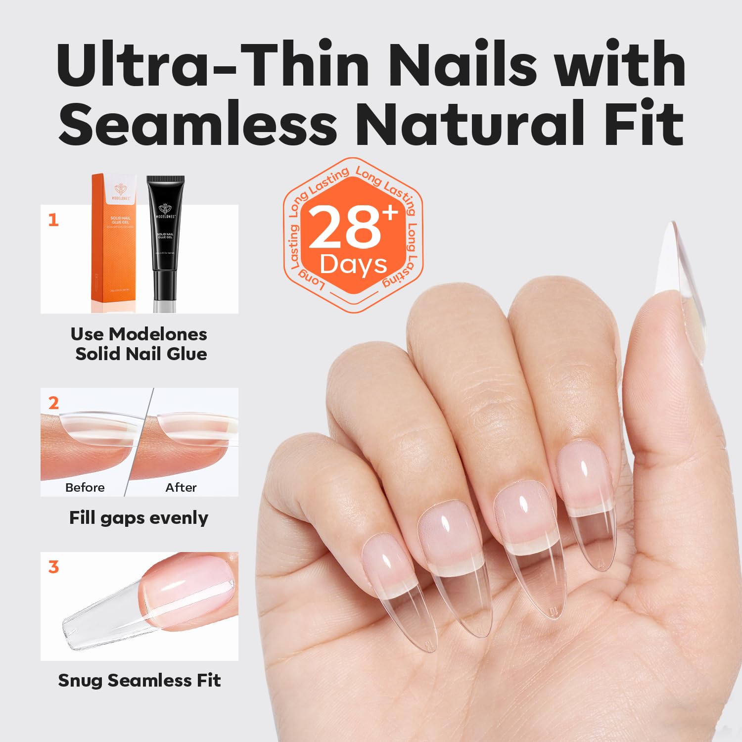 modelones Pro Luxe Instant Nail Apex Tips 15 Sizes, Medium Almond Extension Gel Tips Pre-building & Pre-etched Thicker Strength Acrylic Fake Nails Full Cover 120 Pcs