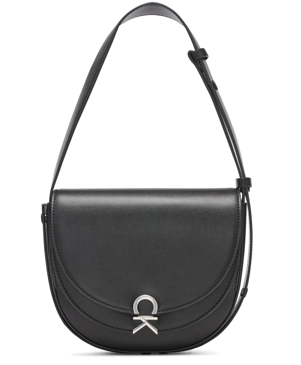 Calvin Klein Crisell Organizational Saddle Crossbody, Black/Silver, One Size
