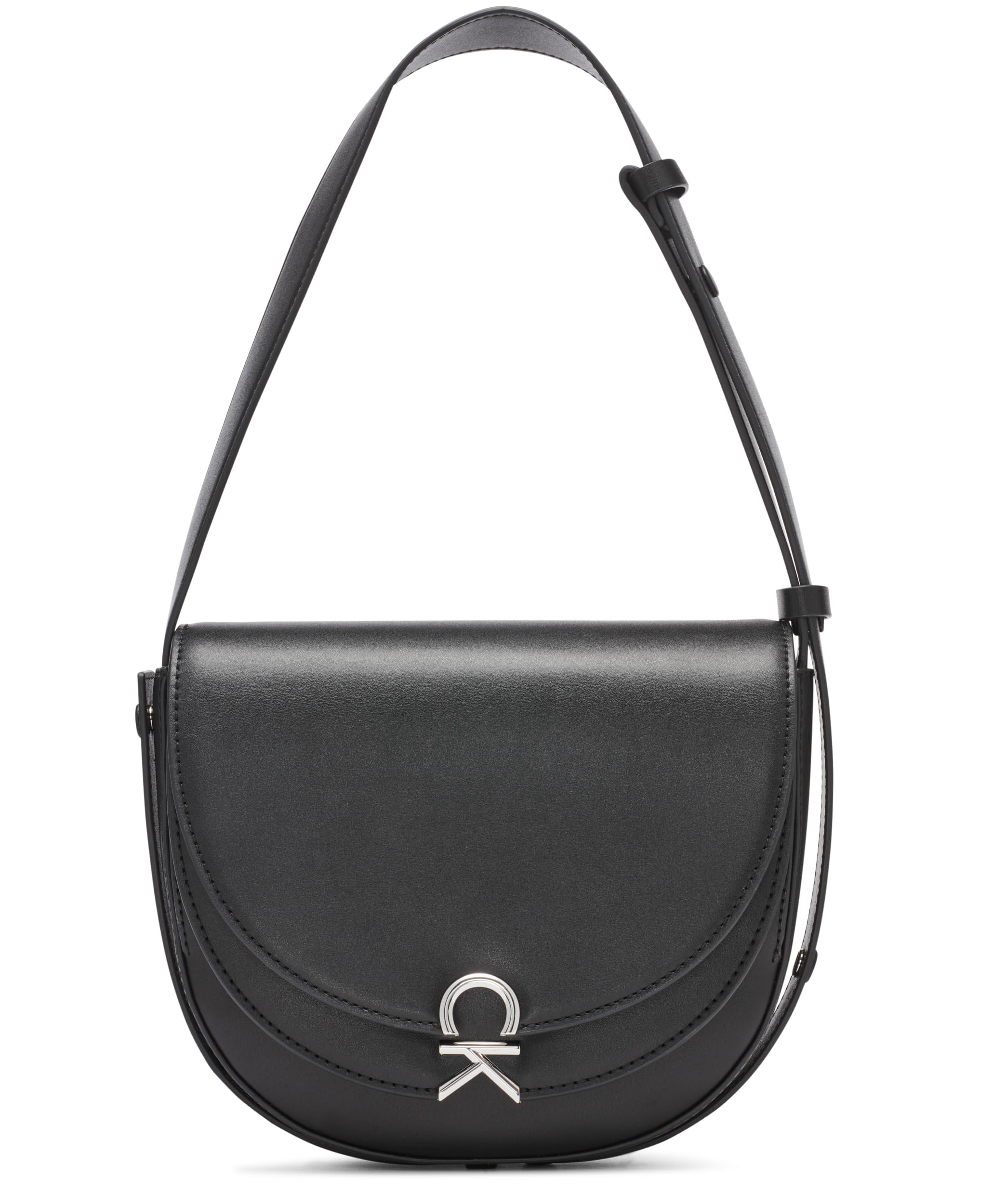 Calvin Klein Crisell Organizational Saddle Crossbody, Black/Silver, One Size