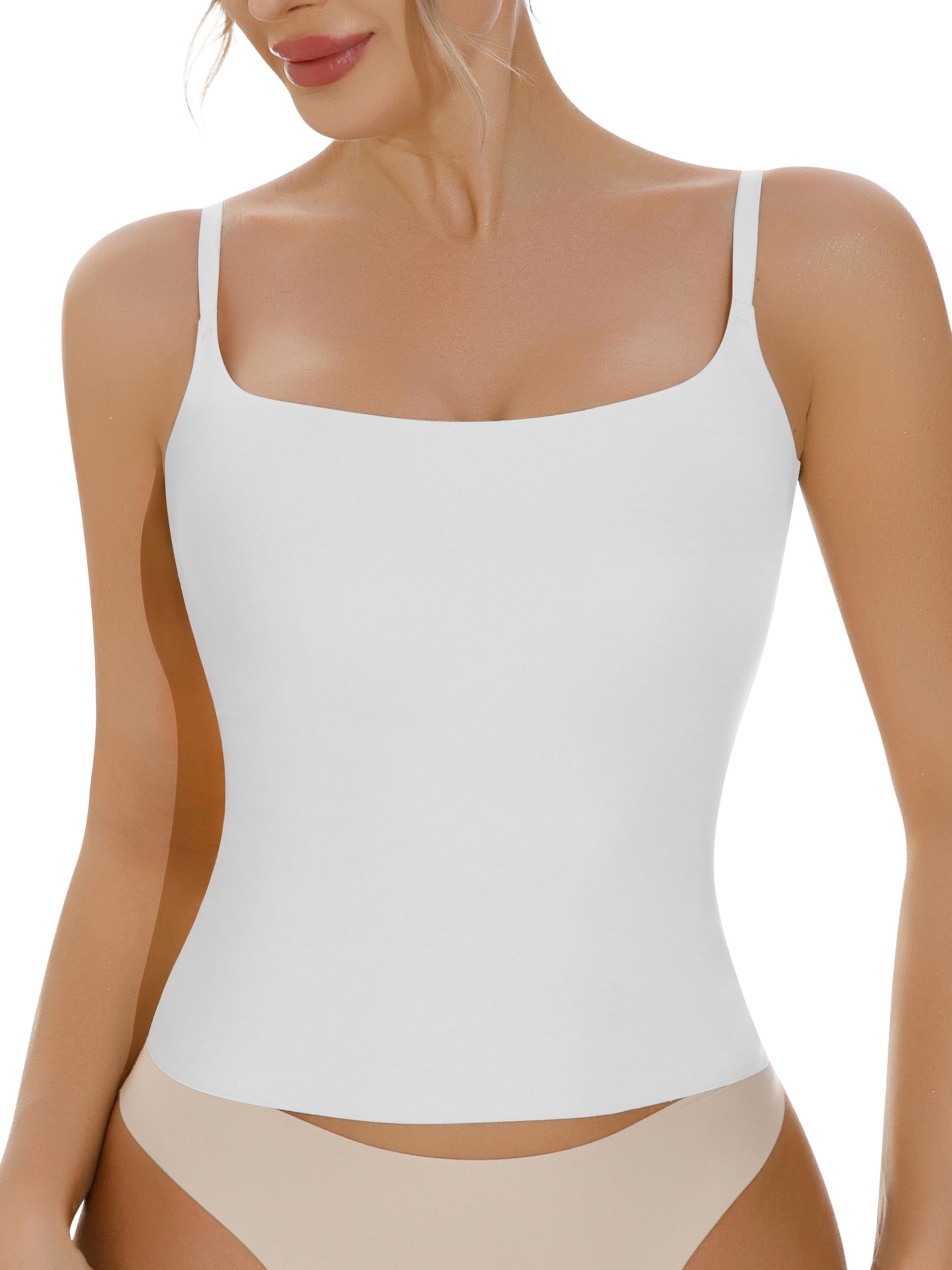Artdear Women's Square Neck Tank Top Basic Spaghetti Straps Camisole Sexy Double Lined Cami Crop Tops Air Touch Fabric (XX-Large, White)
