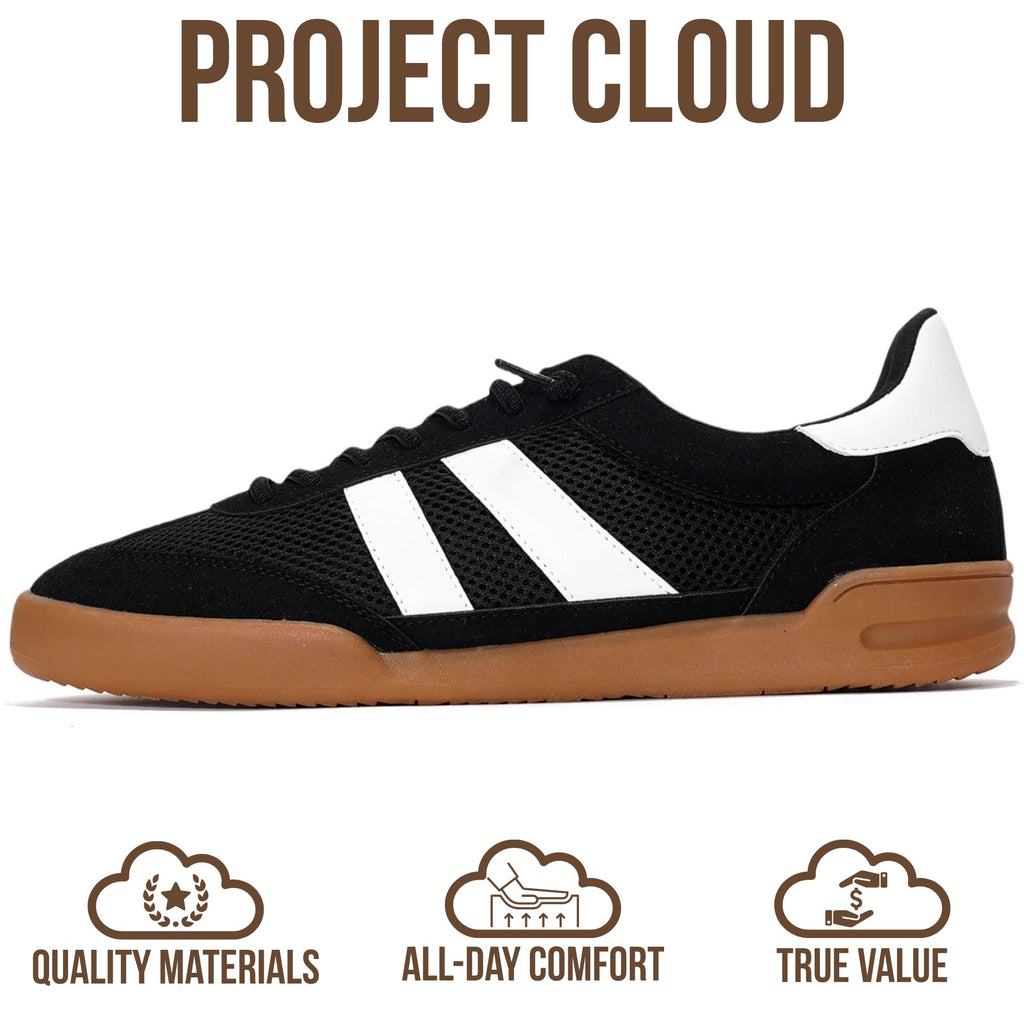 Project Cloud Sneakers for Men - 100% Genuine Leather Mens Casual Shoes Memory Foam Insole Mens Sneakers - Non Slip Outsole Dress Sneakers Men (HISVERDY,Black,9.5)