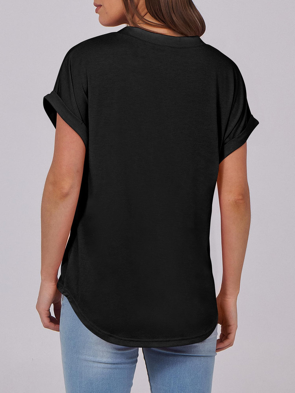 ANRABESS Womens Short Sleeve Henley Tops V Neck Dressy Casual Blouses Summer Trendy Tee Shirts 2026 Vacation Fashion Clothes Black XL