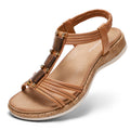 Littleplum Women Flats Sandals Arch Support Open-Toe Casual Summer Low Wedge Shoes for Daily Beach Walking Dressy Comfy Summer Sandals Brown Size 11