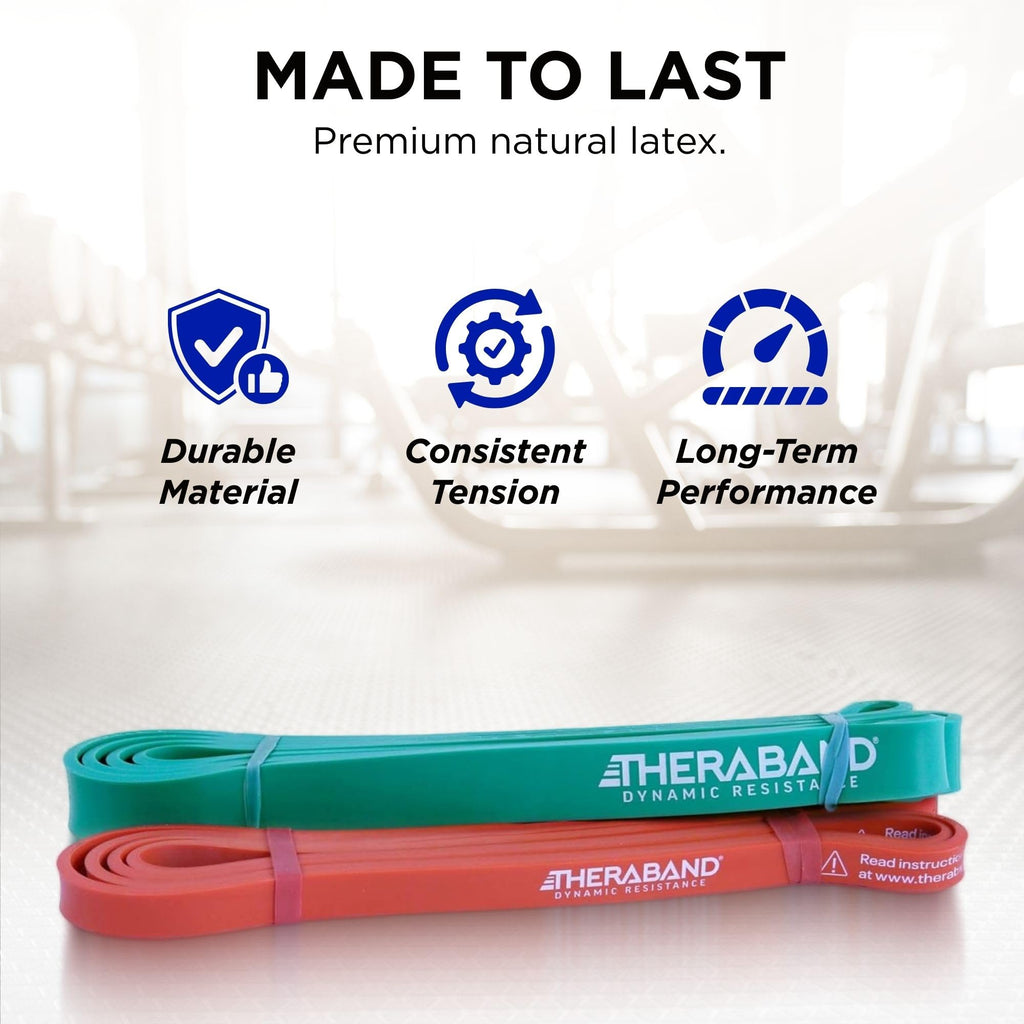 THERABAND High Resistance Bands, Set of 2 Elastic Super Bands for Improving Flexibility, Injury Rehab, & Full Body Workouts, Heavy Duty Stretch Bands for Lifting, 1 Light & 1 Medium Band