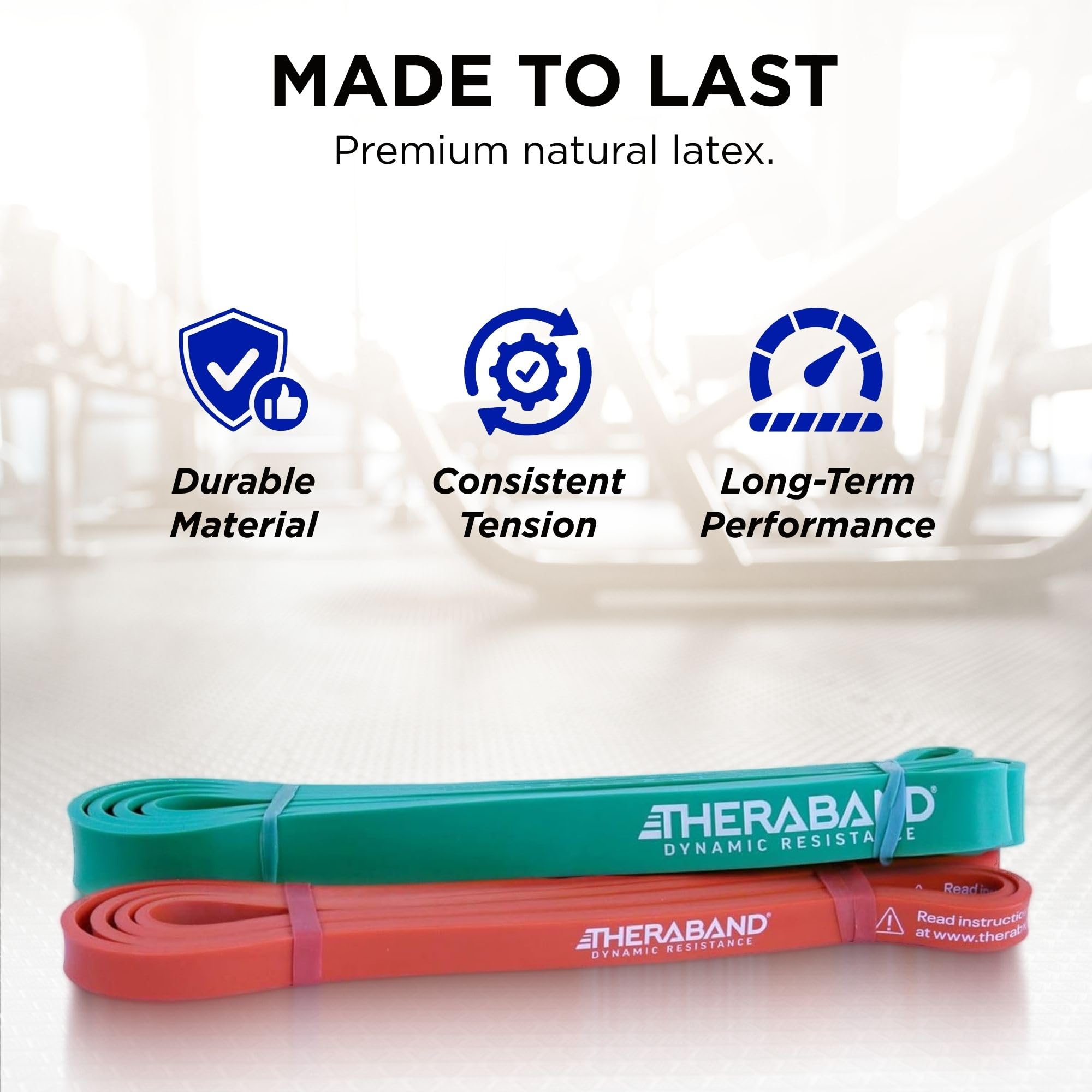 THERABAND High Resistance Bands, Set of 2 Elastic Super Bands for Improving Flexibility, Injury Rehab, & Full Body Workouts, Heavy Duty Stretch Bands for Lifting, 1 Light & 1 Medium Band