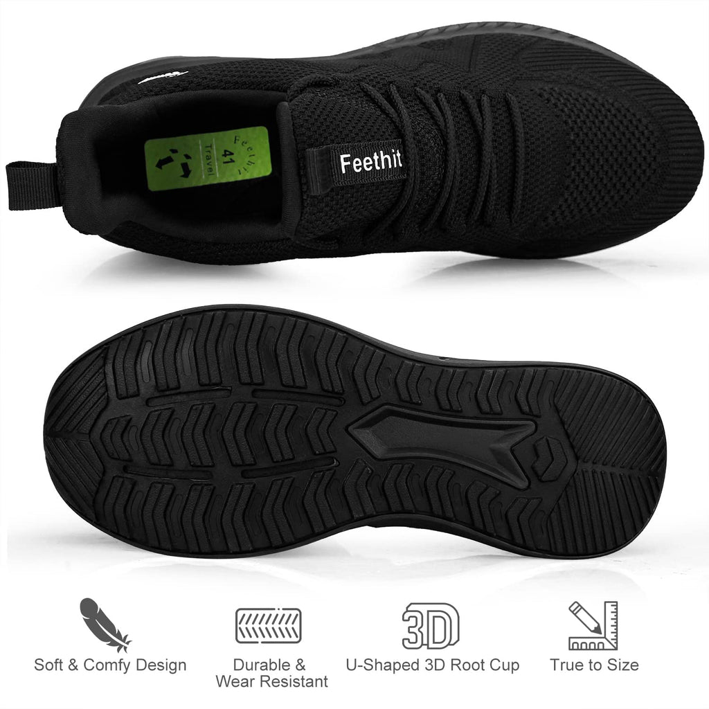Feethit Mens Slip on Walking Shoes Fashion Lightweight Non Slip Running Sneakers Breathable Comfortable Sneakers for Gym Travel Work All Black 10