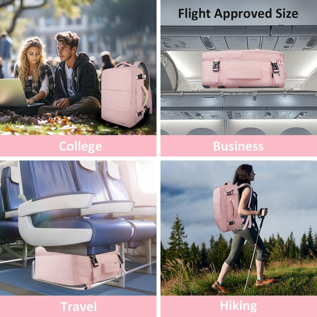 Taygeer Travel Backpack for Women, Carry On Backpack with Water Bottle Pocket & Shoe Pouch, TSA 15.6inch Laptop Mochila Flight Approved, Nurse Bag Casual Daypack for Weekender Business Hiking, Pink