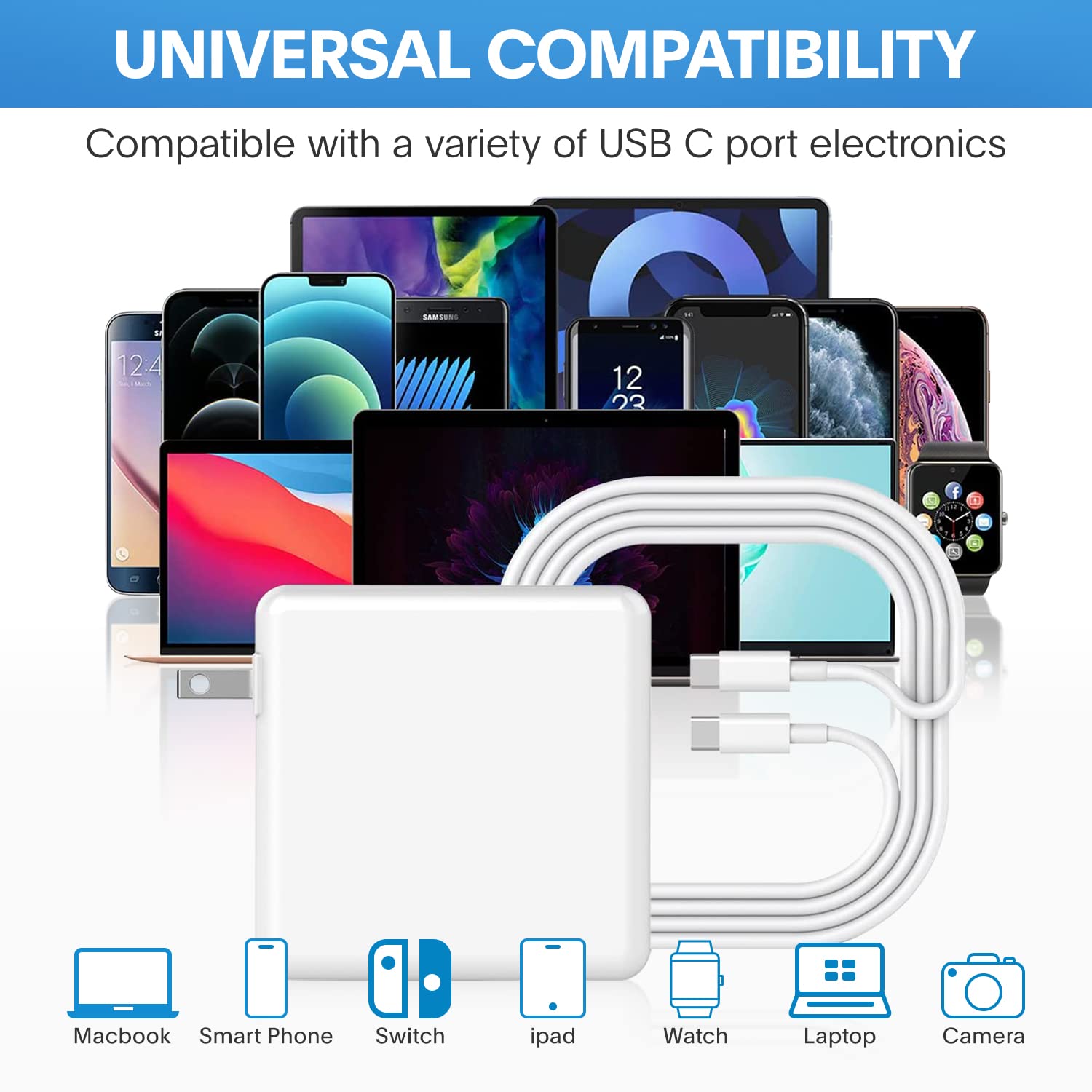 Sunveza Mac Book Pro Charger - 118W USB C Charger Fast Charger Compatible with MacBook pro/Air, M1 M2 M3 M4 M5, ipad Pro, Samsung Galaxy and More, Include Charge Cable