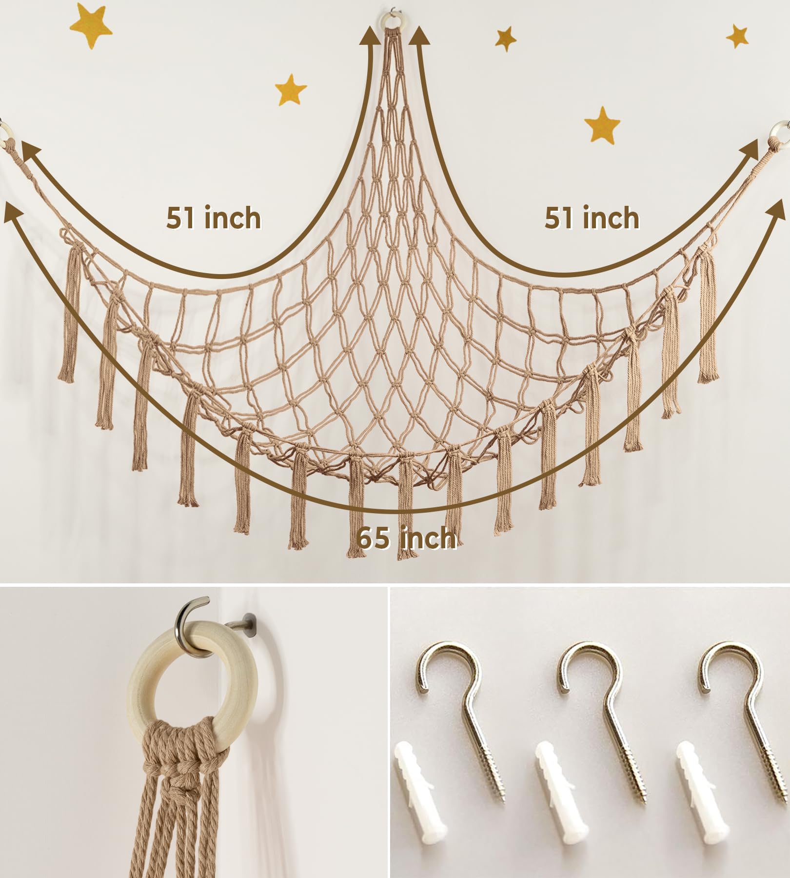 Stuffed Animal Storage Hammock or Net Corner - Large Toy Hammock Net for Stuffed Animals Room Decor - Cute Stuff Animal Organizer Plush Holder - Kids Baby Nursery Essentials Wall Bedroom Home Decor