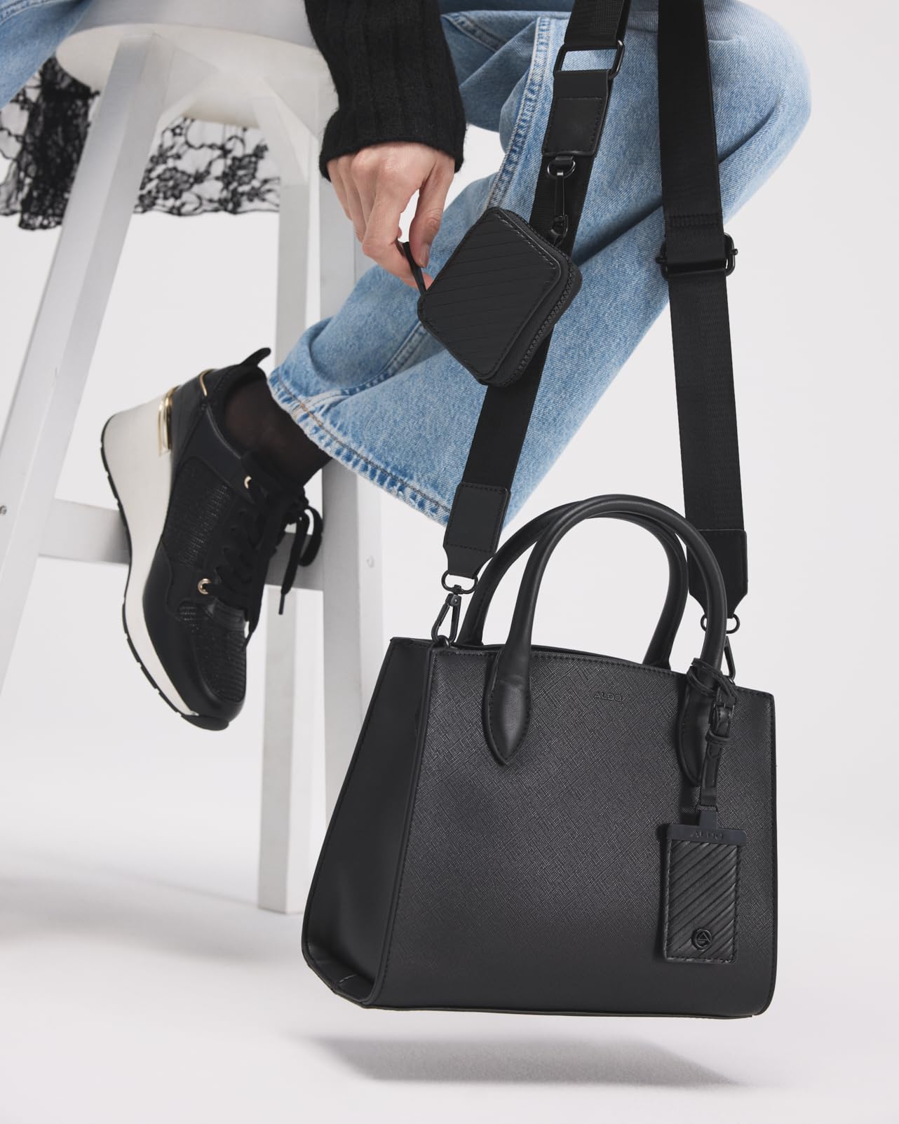 ALDO Women's Cadoanad Satchel Bag, Black/Black