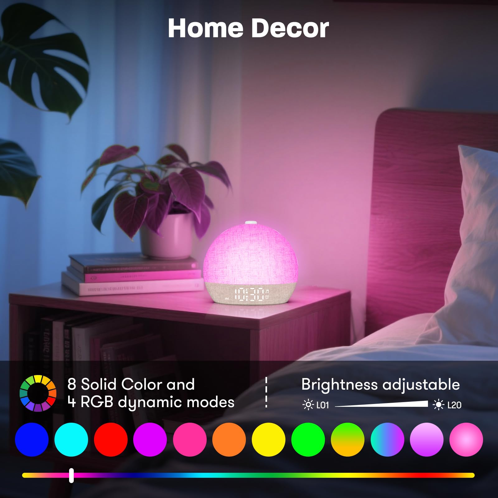 Wake Up Light Sunrise Alarm Clock,White Noise Machine with 30 Soothing Sounds,Stepless Dimmer Digital Alarm Clock Bedside Night Light 12 Colors, Alarm Clocks for Heavy Sleepers Adults/Kids/ Bedroom