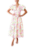 Flessibili Womens Short Sleeve Floral Maxi Dresses 2026 Spring Wedding Guest Party Summer Dress Pink Hydrangea X-Large