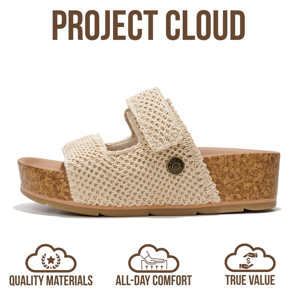Project Cloud 100% Genuine Leather Platform Sandals Women Footwear-Beach Essentials Summer Wedges with Plush and Soft Insole-Non Slip&Lightweight Wedge Sandals For Women 2026 (Prime,NATCRO,9)