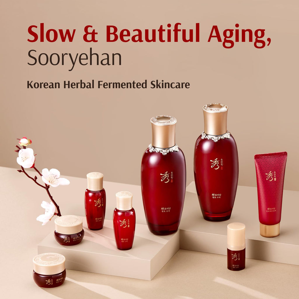 Sooryehan Hyobidam Fermented Skincare Gift Set with Wild Ginseng - Premium Korean Anti-Aging Skin Care Kit for Intense Hydration, 13.53 fl oz (Full Size Toner & Emulsion + Mini Cream, Eye Cream, Mask)