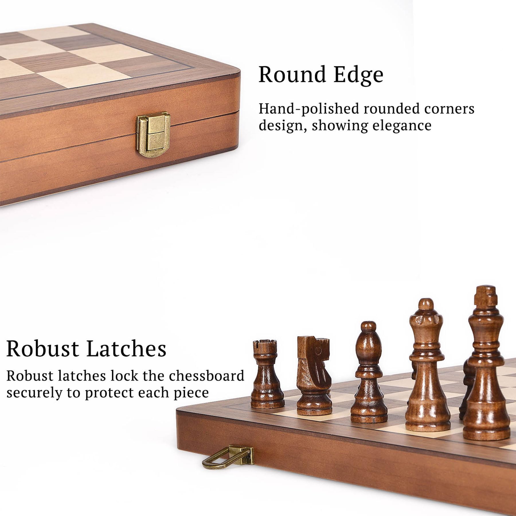ELONGDI 15" Wooden Chess Set with Magnetic Pieces - Extra Queens - Folding Chessboard Portable Travel Tournament Chess Board Games for Adults Kids