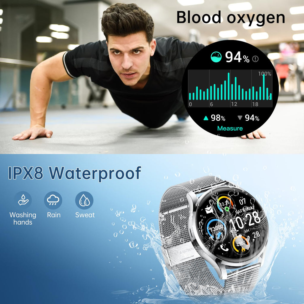 Smart Watch for Men Women Fitness: Waterproof Make/Answer Call Smart Watches for Men Digital Mens Watches Running Step Tracker Smartwatch Android Phones iPhone Samsung Compatible Heart Rate Monitor