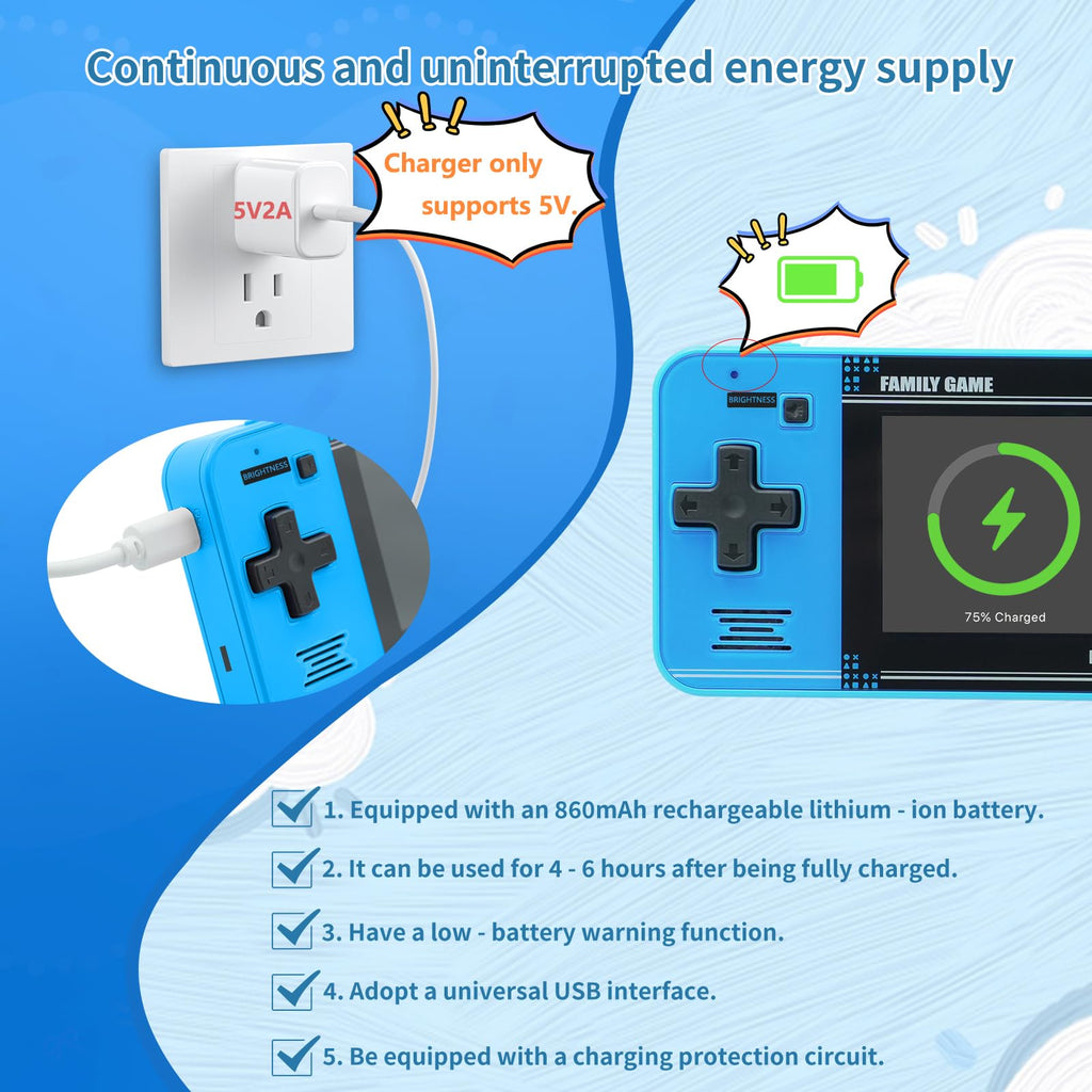 Handheld Game for Kids -Preloaded 220 Retro Video Games, Portable Gaming Player with Rechargeable Battery 3.0" LCD Screen, Mini Arcade Electronic Toy Gifts for Boys Girls (Blue)