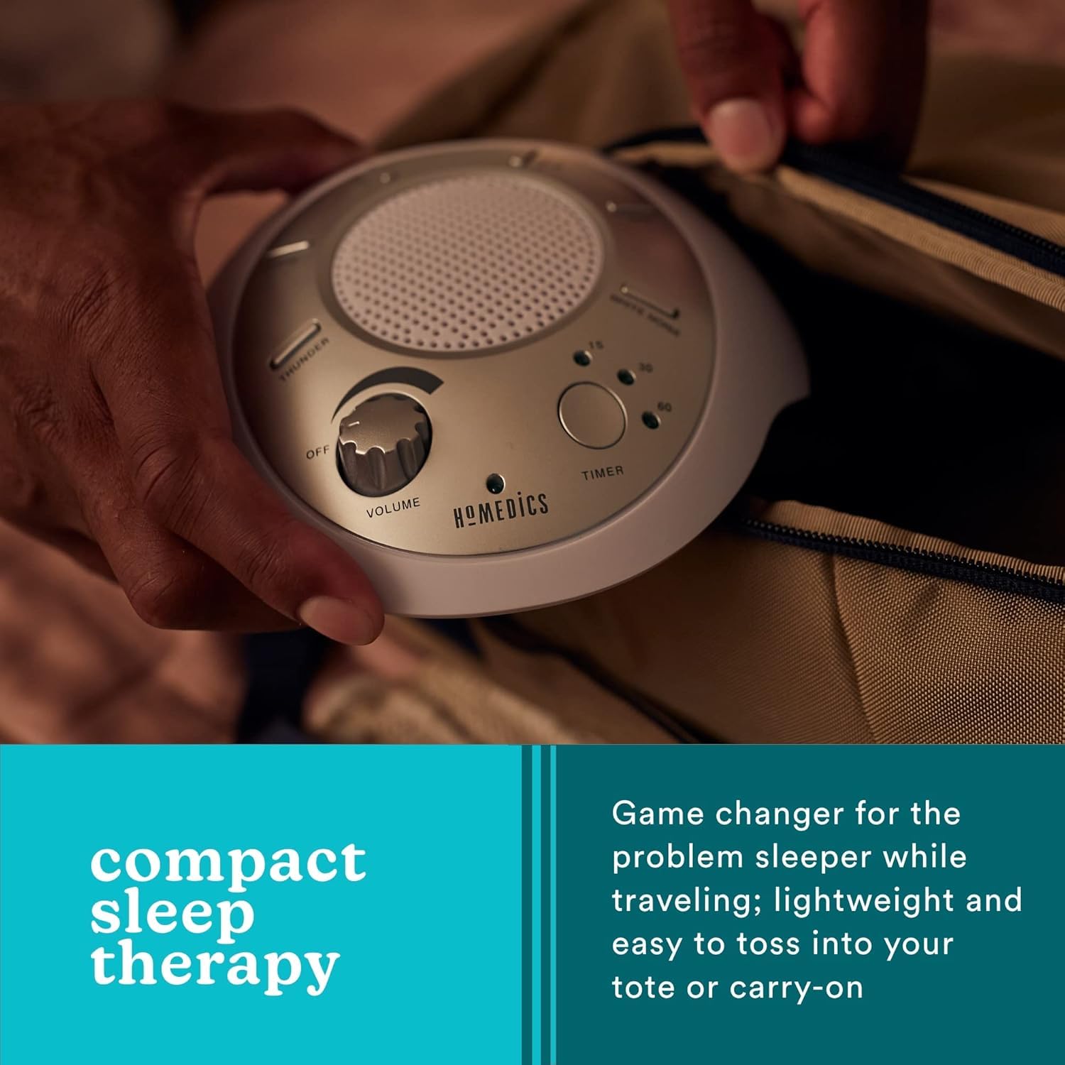 Homedics SoundSleep White Noise Machine, Silver, Small Travel Device with 6 Relaxing Nature Sounds, Portable Therapy for Home, Office, Nursery, Auto-Off Timer
