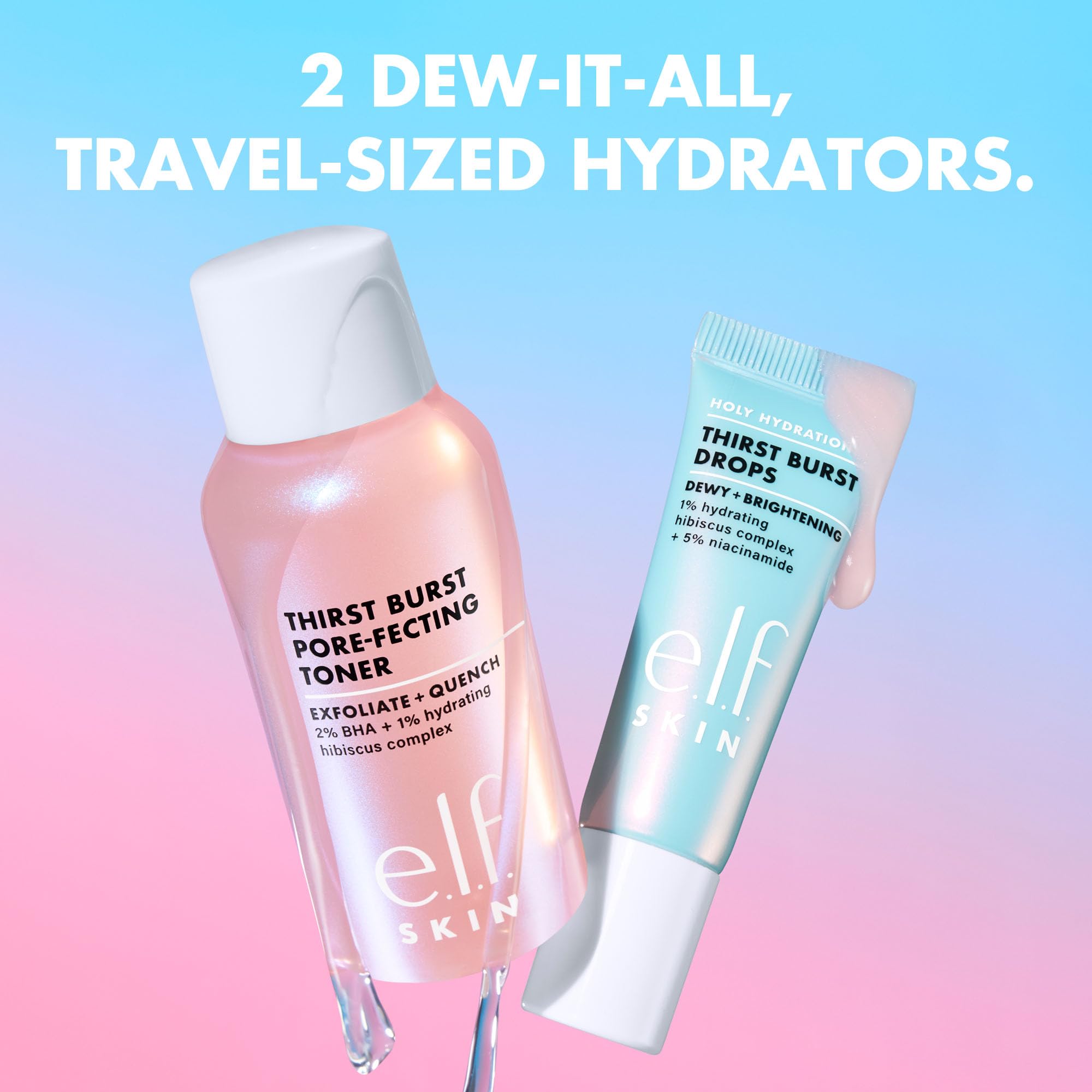 e.l.f. SKIN Thirst Burst Dew-O, Travel-Sized Skincare Set, Exfoliating Facial Toner & Hydrating Serum Drops, Gives Skin A Dewy, Bouncy Glow, Vegan & Cruelty-Free