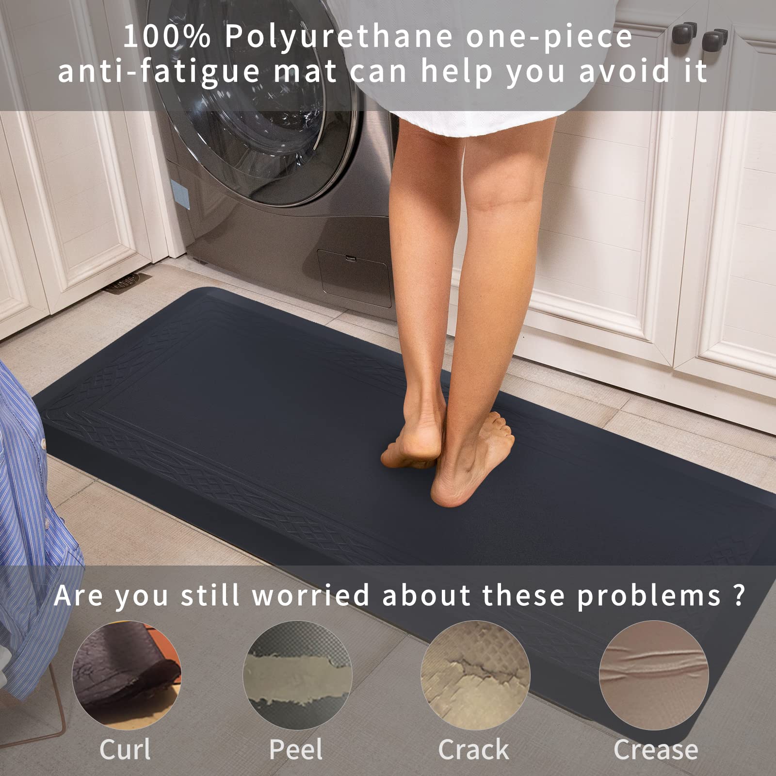 24 x 60 Inch Extra Support Anti Fatigue Comfort Kitchen Mat, Waterproof Long Kitchen Runner, Non-Slip Standing Desk Mat, Commercial Pads for Offices, Home, Garages (Bordeaux Black, 24'' x 60'')