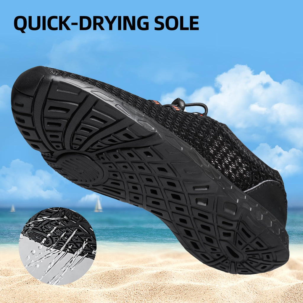 DOUSSPRT Men's Water Shoes Quick Drying Sports Aqua Shoes AllBlack Size 10