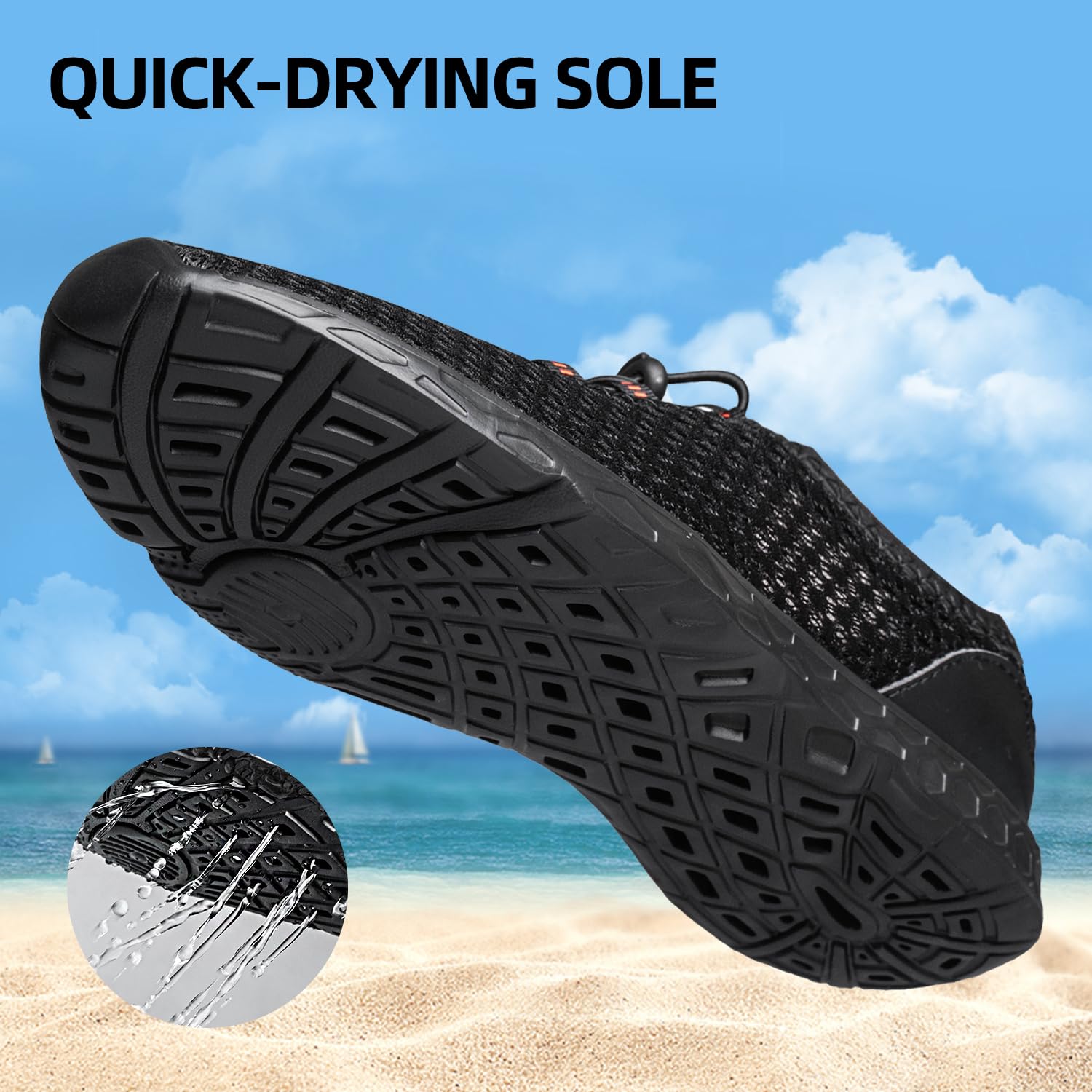 DOUSSPRT Men's Water Shoes Quick Drying Sports Aqua Shoes AllBlack Size 10