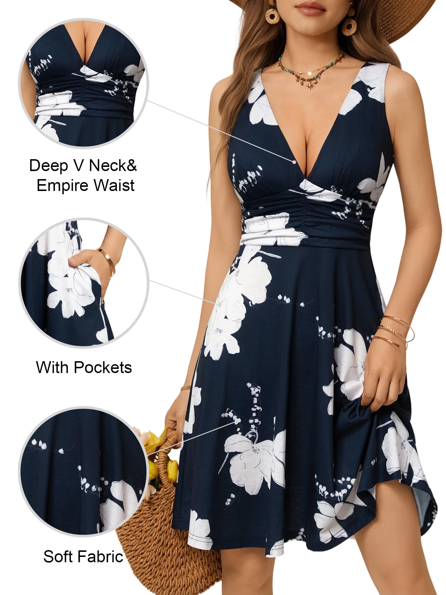 OURIN Vacation Outfits Summer Dresses Beach 2026 A-line Sundress Over 50 Brunch Graduation Ladies Bridal Shower Guest Derby Dresses for Women(Floral-34,Medium)