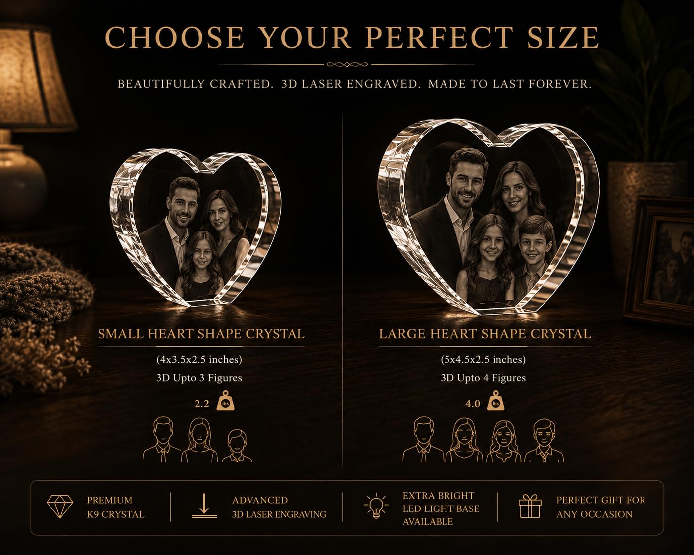 Personalized 3D Holographic Photo Etched Engraved Inside The Crystal : Birthday, Wedding Gift, Memorial, Mother's Day, Valentine's, Christmas, Small Rectangle (1.96" x 3.14" x 1.96")
