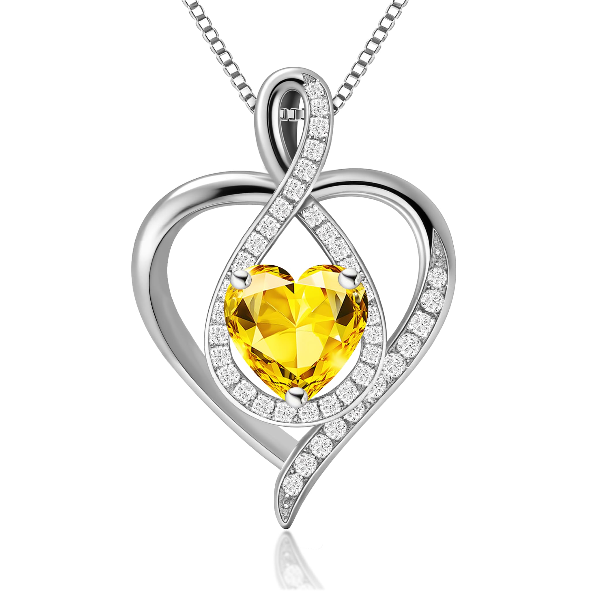 AXRGBF 925 Sterling Elegant Heart Pendant Silver Infinity Birthstone Necklace for Women-Ideal Gift for Wedding Mothers Day Anniversary Valentine's Day/Birthday Girlfriend Mom Wife (Silver-11-Nov)
