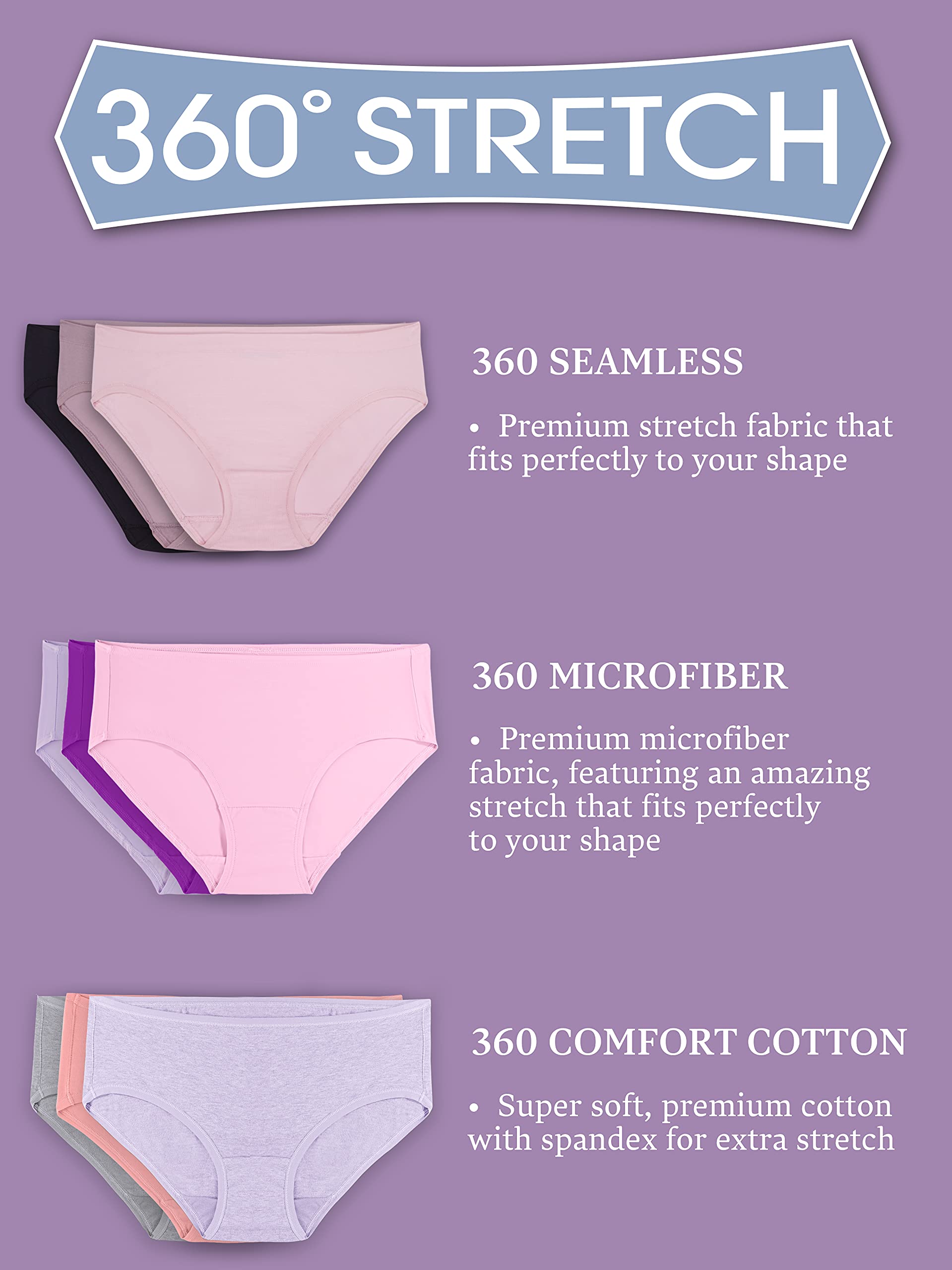 Fruit of the Loom womens 6 Pack Seamless Underwear Multipack Briefs, Hi Cut - Pack Assorted Colors, 10 US